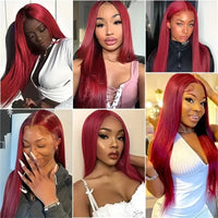 Wine Red Straight HD Lace Human Hair Wig for Women - Image 2
