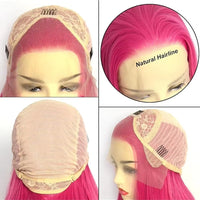 Rose Pink Straight Synthetic Glueless Lace Wigs For Women Natural Hairline Daily Wear Cosplay Part Front Hair