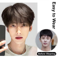 Fashion Synthetic Straight Hair Wig for Men Fluffy Short Hair Style Cosplay Wigs Natural Black Head Cover Korean Male Daily Wig
