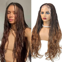 Synthetic Colored Box Braided Wigs With Curly Hair End Knotless Blonde Full Lace Wig 28Inch