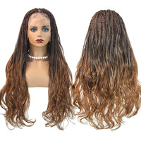 Synthetic Colored Box Braided Wigs With Curly Hair End Knotless Blonde Full Lace Wig 28Inch