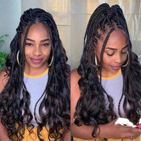 28Inch Synthetic Wigs Knotless Box Braids With Curly End Blonde Full Lace Wig