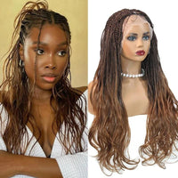 Synthetic Colored Box Braided Wigs With Curly Hair End Knotless Blonde Full Lace Wig 28Inch
