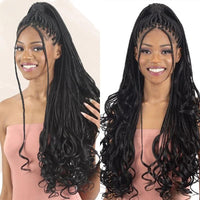 28Inch Synthetic Wigs Knotless Box Braids With Curly End Blonde Full Lace Wig
