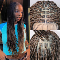 Synthetic Colored Box Braided Wigs With Curly Hair End Knotless Blonde Full Lace Wig 28Inch