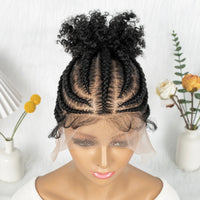 Full Lace Synthetic Cornrow Braided Wigs with Baby Hair Short Afro Curly Knotless Braided Lace Wig