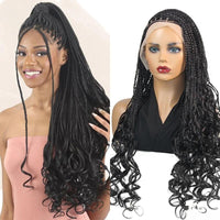 28Inch Synthetic Wigs Knotless Box Braids With Curly End Blonde Full Lace Wig