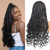 28Inch Synthetic Wigs Knotless Box Braids With Curly End Blonde Full Lace Wig