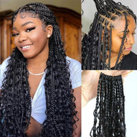32inches Synthetic Full Lace Bohemian Box Braided Wig with Baby Hair