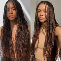 Synthetic Colored Box Braided Wigs With Curly Hair End Knotless Blonde Full Lace Wig 28Inch