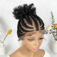 Full Lace Synthetic Cornrow Braided Wigs with Baby Hair Short Afro Curly Knotless Braided Lace Wig