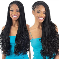 28Inch Synthetic Wigs Knotless Box Braids With Curly End Blonde Full Lace Wig