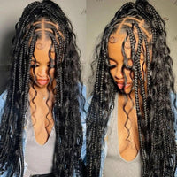 32inches Synthetic Full Lace Bohemian Box Braided Wig with Baby Hair