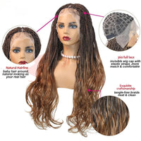 Synthetic Colored Box Braided Wigs With Curly Hair End Knotless Blonde Full Lace Wig 28Inch