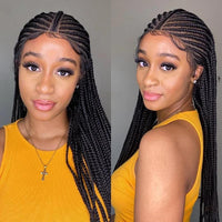 32" Synthetic Knotless Transparent Full Lace Cornrow Braided Wigs