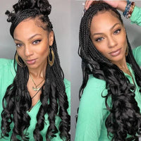 28Inch Synthetic Wigs Knotless Box Braids With Curly End Blonde Full Lace Wig