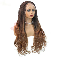 Synthetic Colored Box Braided Wigs With Curly Hair End Knotless Blonde Full Lace Wig 28Inch