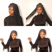 32" Synthetic Knotless Transparent Full Lace Cornrow Braided Wigs
