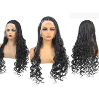 28Inch Synthetic Wigs Knotless Box Braids With Curly End Blonde Full Lace Wig