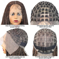 Synthetic Colored Box Braided Wigs With Curly Hair End Knotless Blonde Full Lace Wig 28Inch