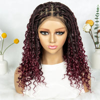 Short Boho Bohemian Full Lace Box Braided Wigs Synthetic Curly Hair with Baby Hair