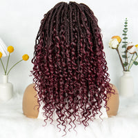 Short Boho Bohemian Full Lace Box Braided Wigs Synthetic Curly Hair with Baby Hair