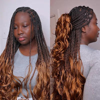 28Inch Synthetic Wigs Knotless Box Braids With Curly End Blonde Full Lace Wig