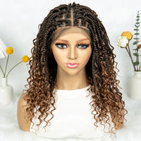 Short Boho Bohemian Full Lace Box Braided Wigs Synthetic Curly Hair with Baby Hair