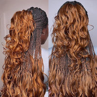 28Inch Synthetic Wigs Knotless Box Braids With Curly End Blonde Full Lace Wig