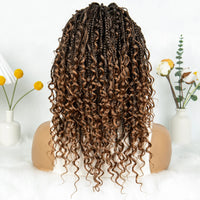 Short Boho Bohemian Full Lace Box Braided Wigs Synthetic Curly Hair with Baby Hair