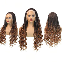 28Inch Synthetic Wigs Knotless Box Braids With Curly End Blonde Full Lace Wig