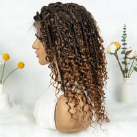 Short Boho Bohemian Full Lace Box Braided Wigs Synthetic Curly Hair with Baby Hair