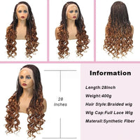 28Inch Synthetic Wigs Knotless Box Braids With Curly End Blonde Full Lace Wig