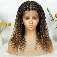 Short Boho Bohemian Full Lace Box Braided Wigs Synthetic Curly Hair with Baby Hair