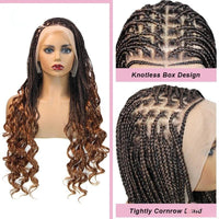 28Inch Synthetic Wigs Knotless Box Braids With Curly End Blonde Full Lace Wig