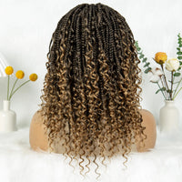Short Boho Bohemian Full Lace Box Braided Wigs Synthetic Curly Hair with Baby Hair