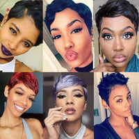 Without Glue Brazilian Remy Hair Black Short Pixie Cut 13X6 C Part Lace Front 100% Human Hair Wig For Women