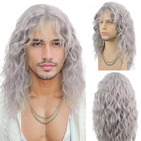 Grey Curly Wavy Toupee Synthetic Wig for Men - Image 1