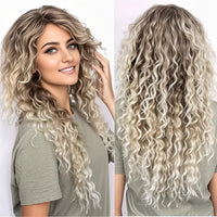 Blonde & Mixed Curly Wavy Synthetic Wig for Men - Image 1