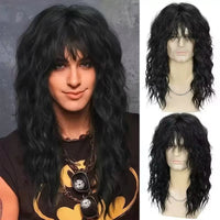 18" Black Curly Wavy Synthetic Wig for Men - Image 1