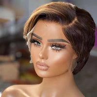 Mixed Straight Pixie Cut HD Lace Human Hair Wig for Women - Image 6