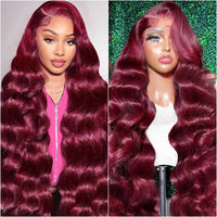 HD Lace Frontal 220% Density 99J Burgundy Body Wave Human Hair Wig Brazilian PrePlucked Wigs For Black Women