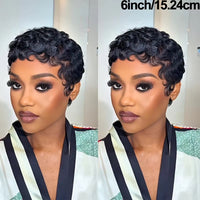 Black Curly Pixie Cut Human Hair Wig for Men - Image 1