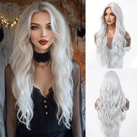 White & Grey Curly Toupee Synthetic Wig for Men - Image 1
