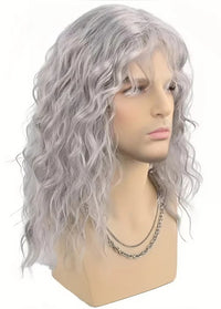 Grey Curly Wavy Toupee Synthetic Wig for Men - Image 2