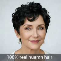6" Curly Pixie Cut Machine Made Human Hair Wig for Women - Image 1