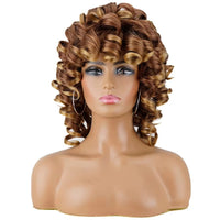 Soft Brown Blonde Big Curly Hair with Bangs Heat-Resistant Daily Synthetic Wig for African American Women