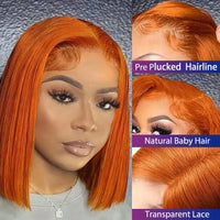 Red & Orange Straight Bob HD Lace Human Hair Wig for Women - Image 1
