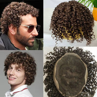 8" Black Curly Full Lace Human Hair Toupee for Men - Image 1
