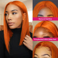 Red & Orange Straight Bob HD Lace Human Hair Wig for Women - Image 2